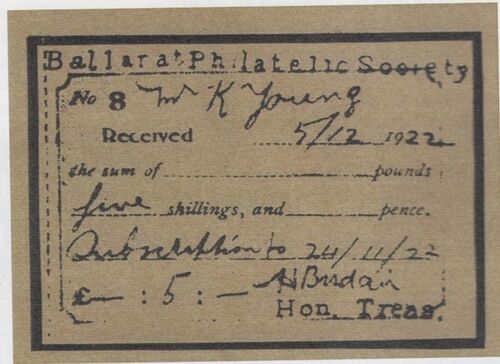 1922 Receipt - Ballarat Stamp Club